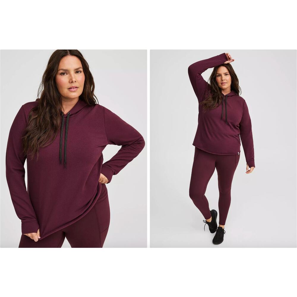 Torrid Long Sleeve Hooded Active Sweatshirt - Maroon Size 1‎